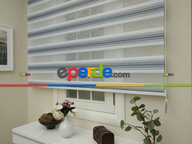 Zebra Perde - Degrade Renk Geçişli Pileli Zebra Perde- Gri Açık-gri Koyu