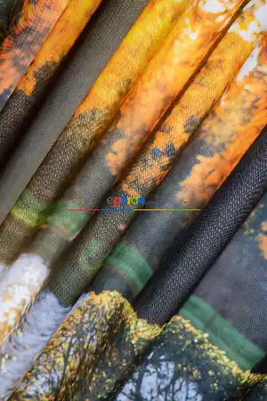Hazır Ölçülü Dökümlü Kumaştan Göl Manzaralı Baskılı Pilesiz Fon Perde 1. Kalite