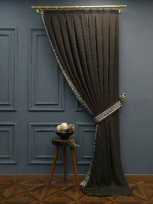 Saon Perdesi - Modern Bordürlü Salon Fon Perdesi İkon 2021 Elıte- Krem Açık