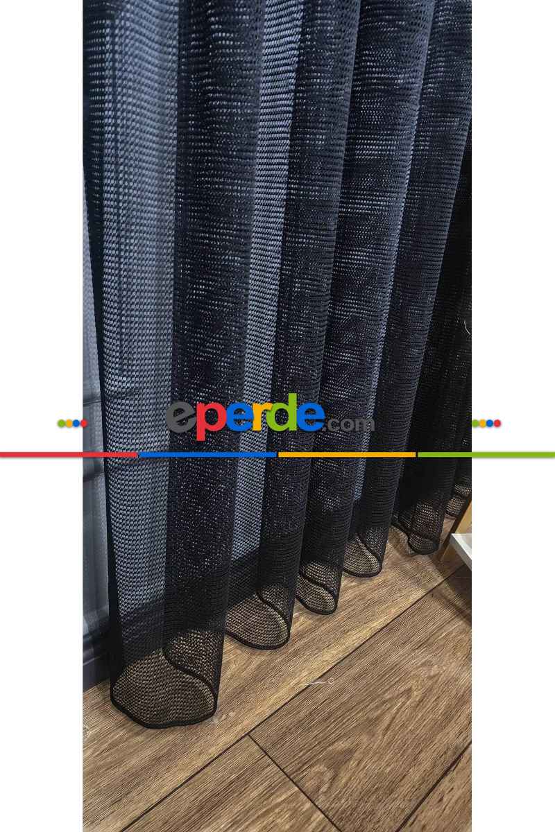 Siyah Renk Fileli Tül Perde Ofis Büro Mutfak Tül Perde