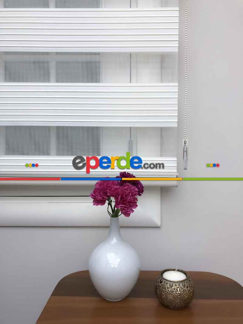 Oturma Odası - Yüksek Kalite Plise Zebra Perde - Ekru Renk- Ekru