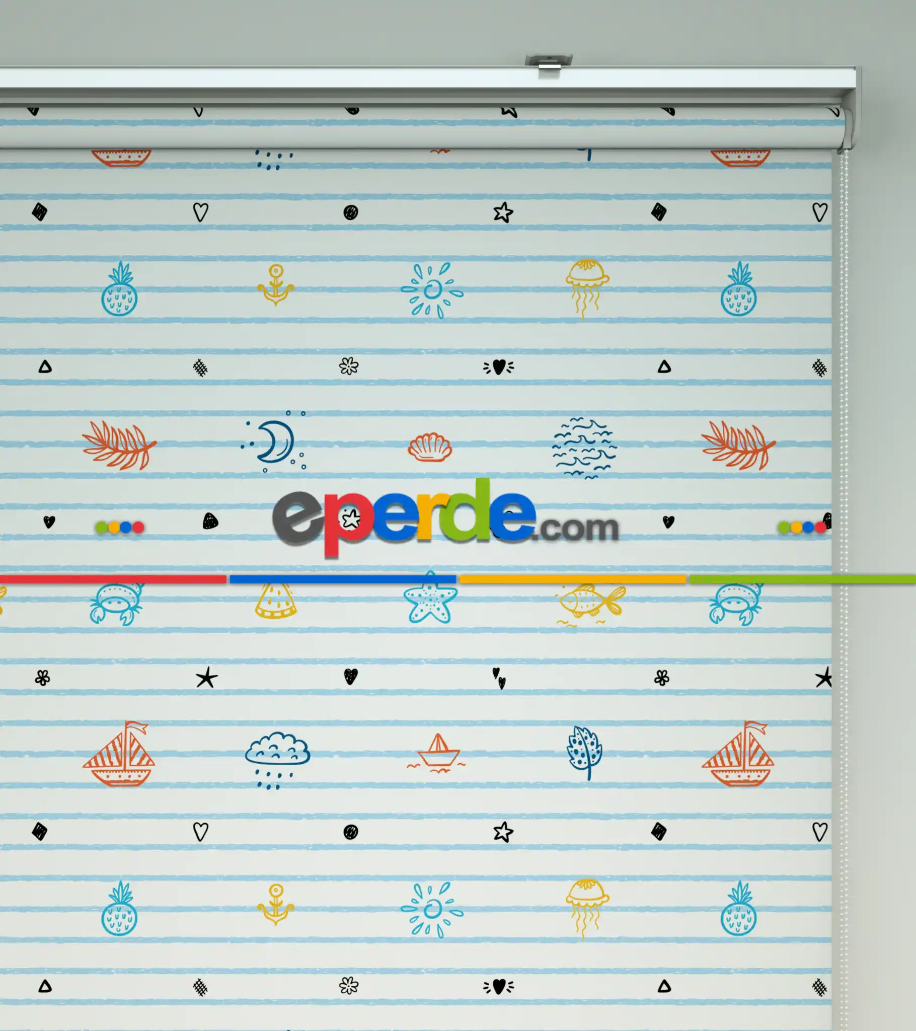 Bebek Odası - Denizci Desenli Baskılı Stor Perde- Çok Renkli