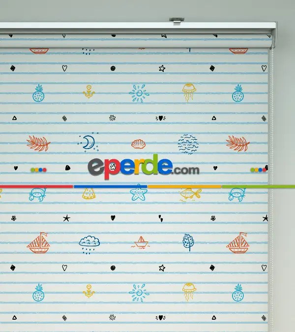 Bebek Odası - Denizci Desenli Baskılı Stor Perde- Çok Renkli