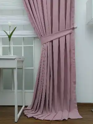 %25 İndirimli!!! Fon Perde - Pudra Pembe Düz Fon Perde(fon Demiri Hediyeli)- Pudra