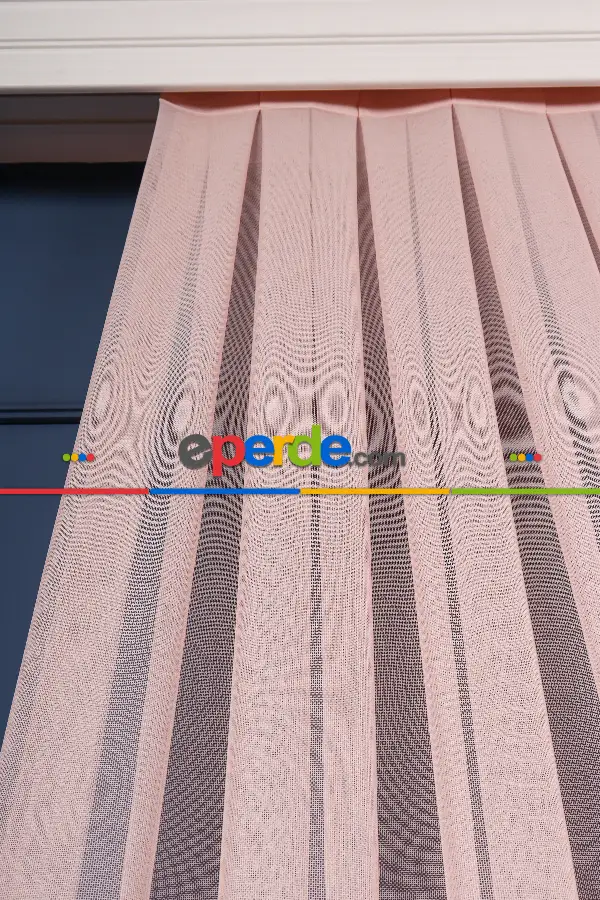 Yatak Odası - Pudra Pembe Düz Tül Perde