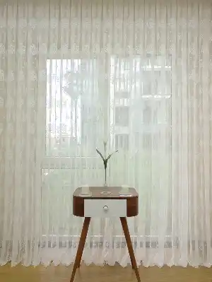 Serpme Damask Desenli Özel Örme Dokulu Tül Perde- Ekru