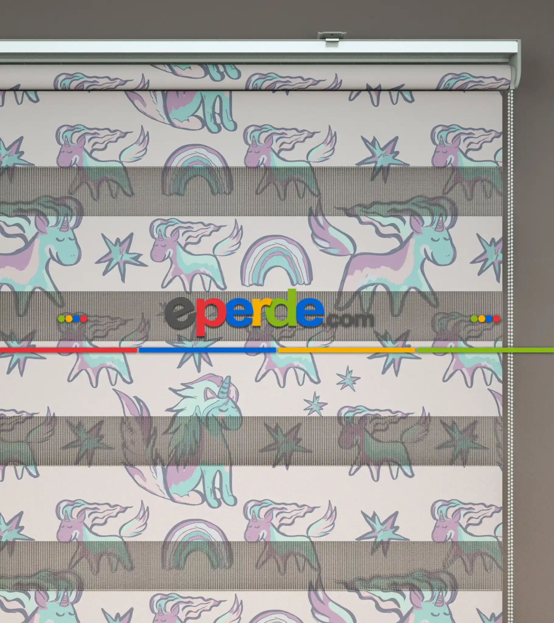 Unicorn Desenli Baskılı Zebra Perde- Çok Renkli