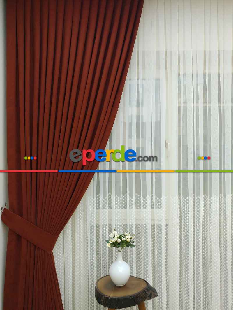 Kırmızı Koyu Rengi Düz Fon Perde Dökümlü Birinci Kalite 300 Cm Geniş En Daha Hesaplı- Kırmızı Koyu