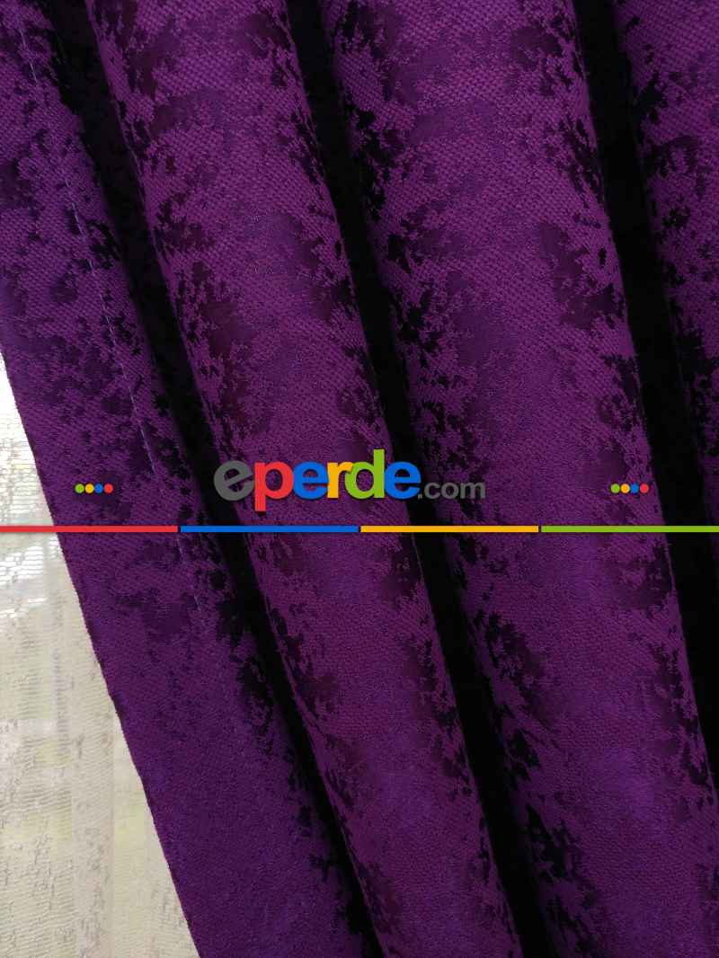 Eflatun Rengi Kendinden Desenli Jakar Fon Perde (285 En)- Eflatun