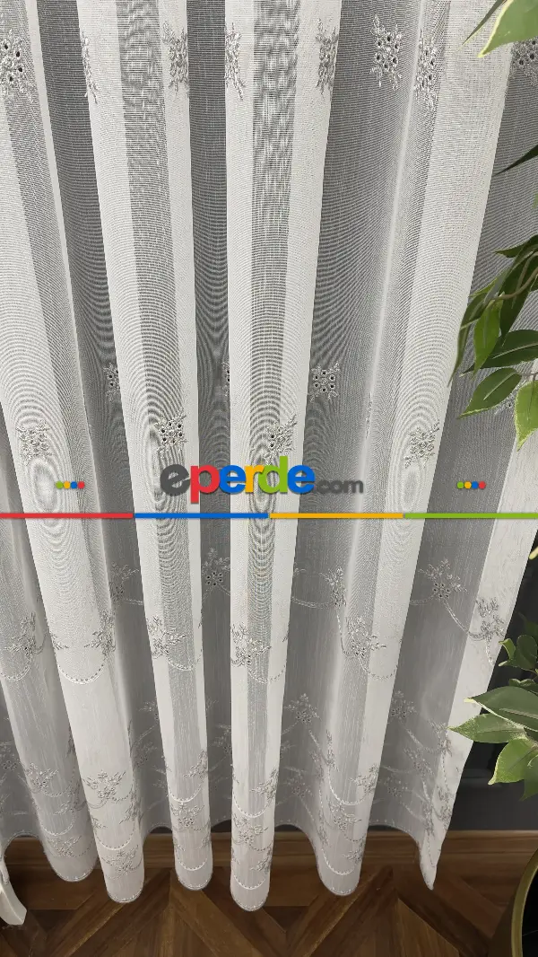 Oturma Odası - Premium Seri Trend Perde Modelleri 2023-kabartma Atlas İplikle Nakışlı İşleme Tül Perde 03