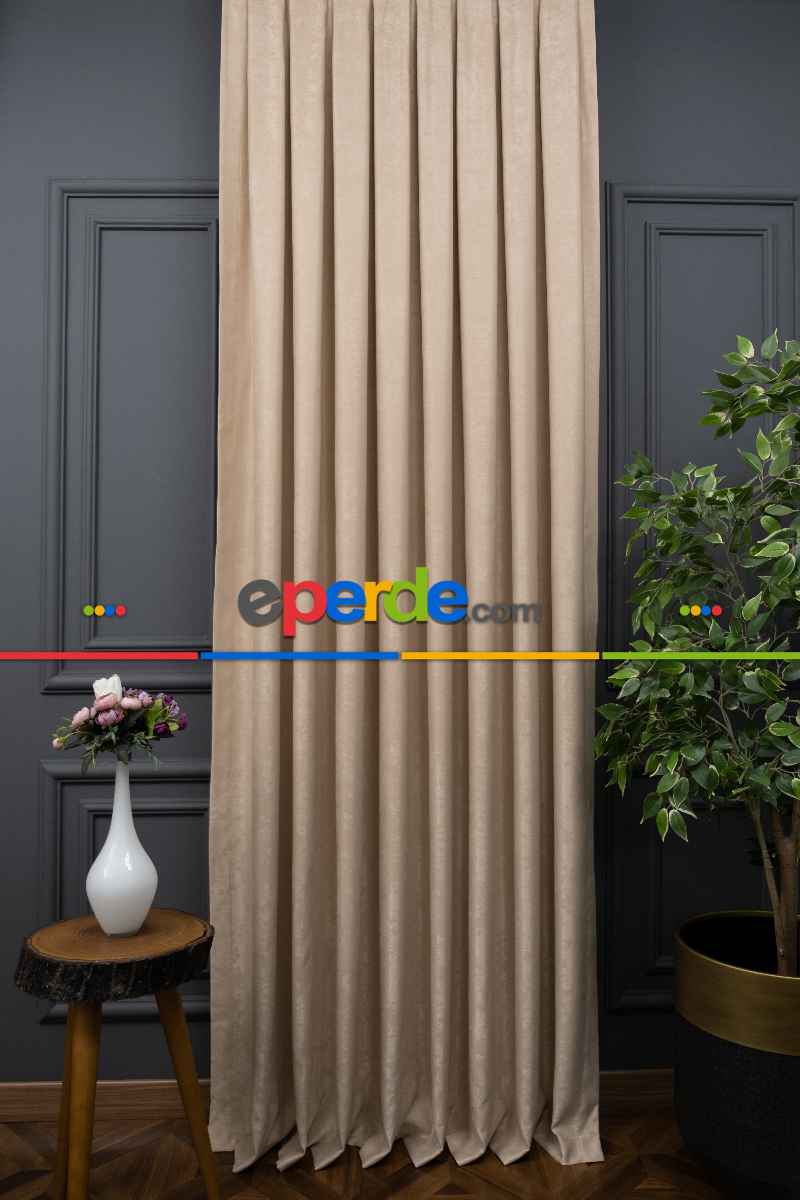 Oturma Odası Soft Fon Perde Bej Dökümlü En - Bej