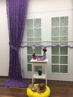 Lila Ağaç Kabuğu Düz Tül Kombinli Fon Perde- Lila