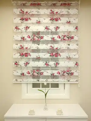 Zebra Perde - Çiçek Baskılı- Siyah Kırmızı