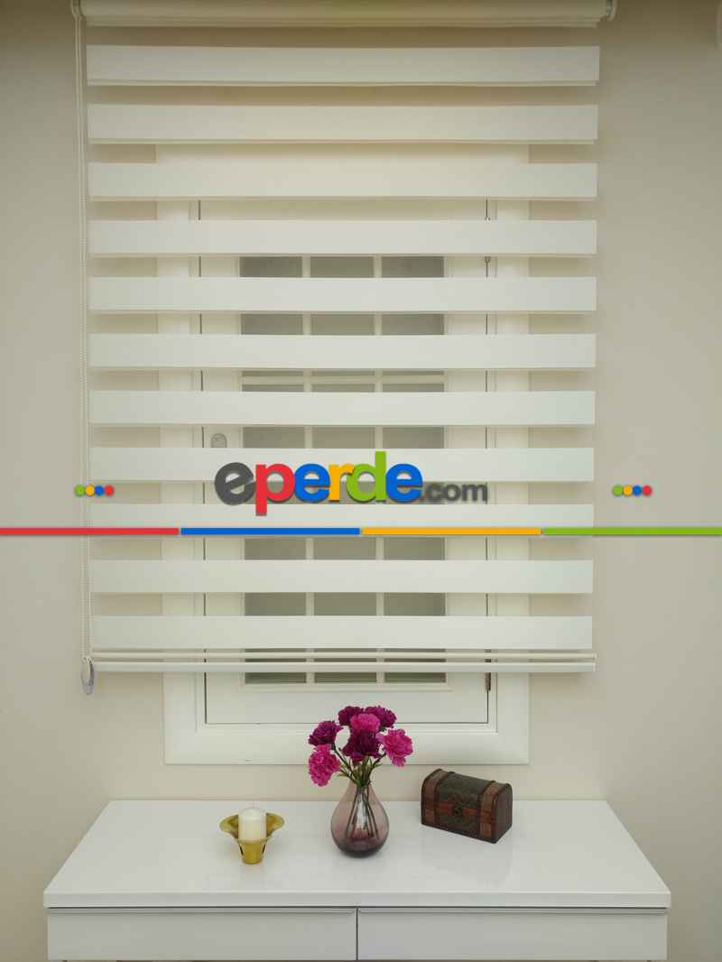 Krem - Ekru Renk Bambu Zebra Perde (kalın Zeminli)- Krem-krem Açık