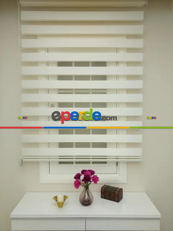 Krem - Ekru Renk Bambu Zebra Perde (kalın Zeminli)- Krem-krem Açık