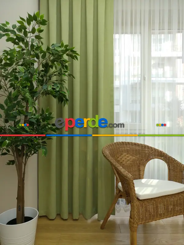 Yeşil Düz Fon Perde 180cm En- Açık Yeşil