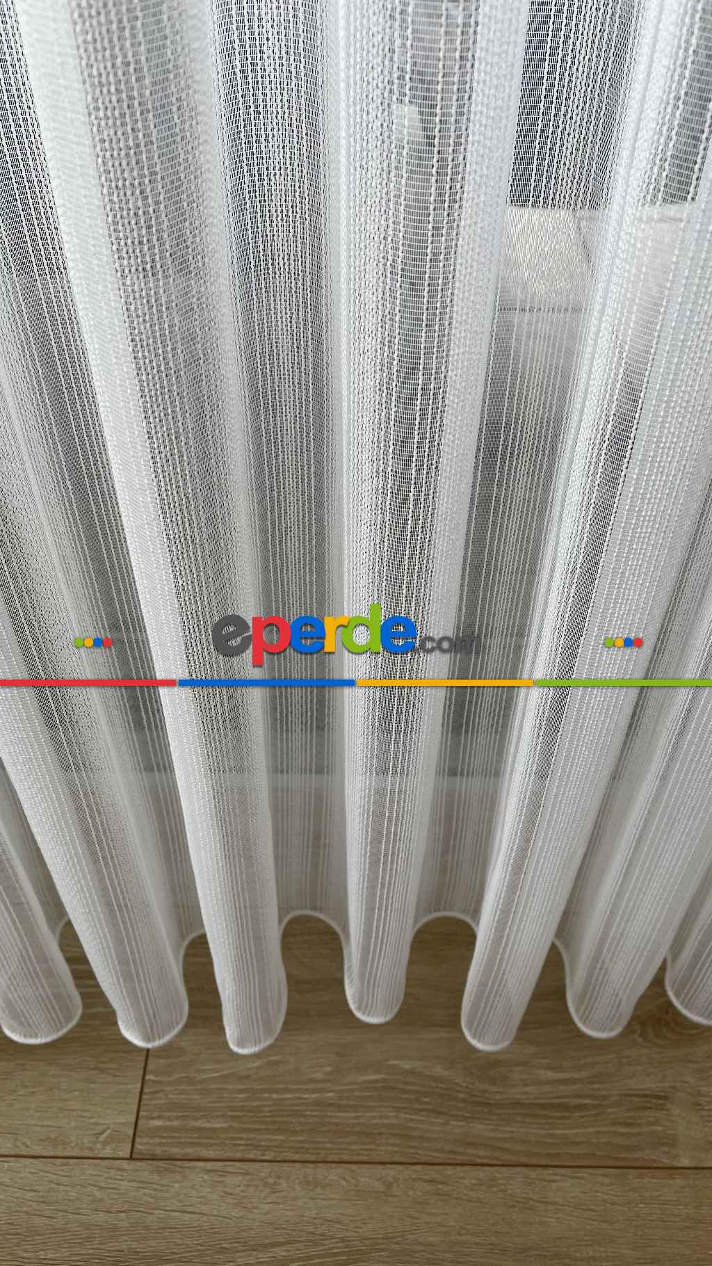 % 50 İndirimli Hazır Ölçü Düz Çizgili Tül - Ütü İstemez - Kurşunlu Tül