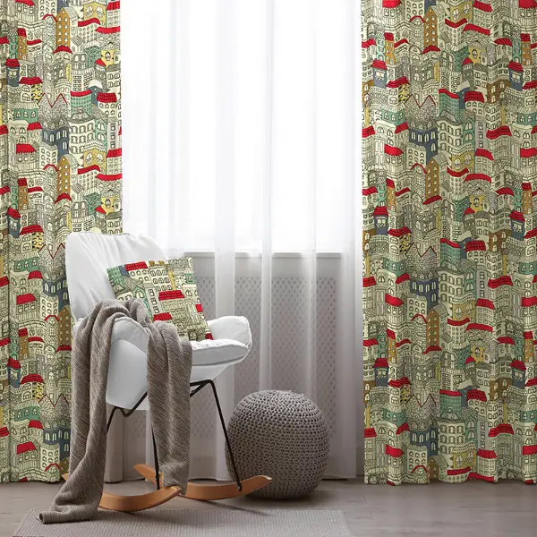 Ev Desenli Fon Perde Evim 388 Kumaşı Kalındır Duck Bezi Değildir