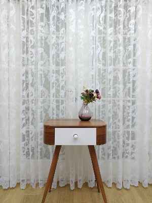 Salon Şal Desenli Örme Kdk Tül Perde- Ekru