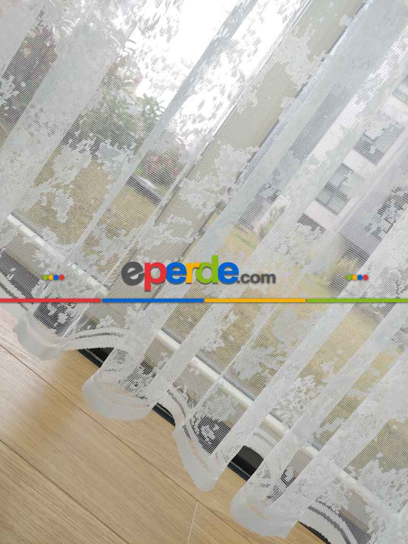 Bt 711 Patine Spor Desenli Fransız Dantel 2025 Tül Perde - Ekru