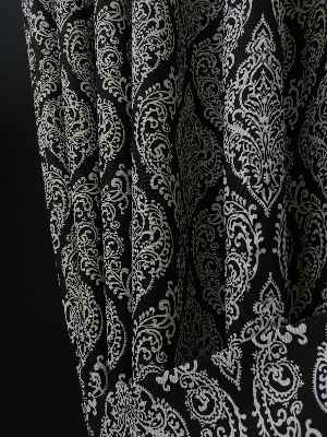 Yatak Odası - Damask Desenli Oturma Odası Fon Perde- Siyah