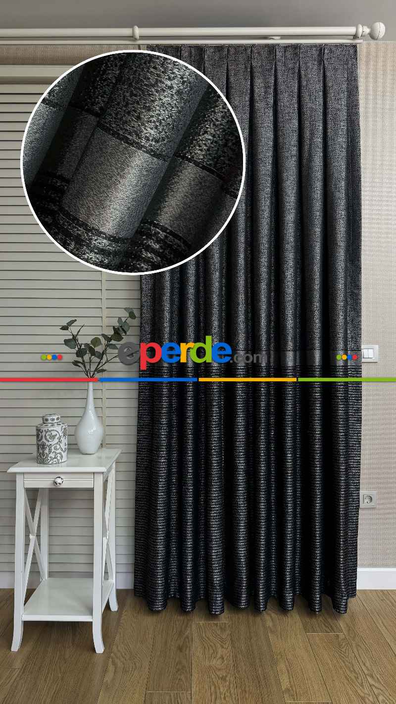 Antrasit Gri Jakar Dokuma Çizgili Pano Fon Perde