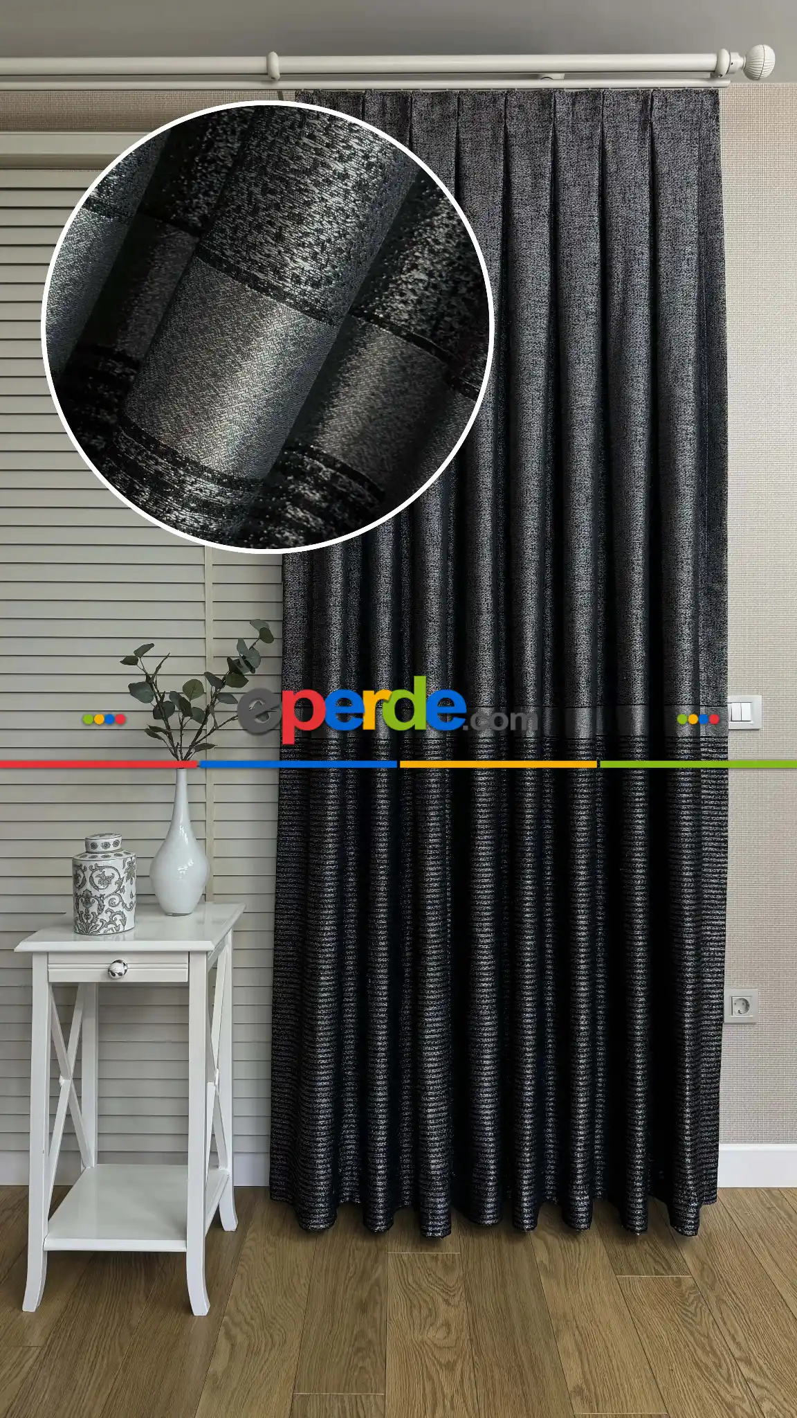 Antrasit Gri Jakar Dokuma Çizgili Pano Fon Perde