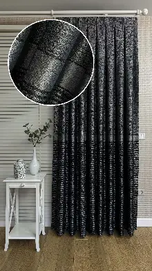 Antrasit Gri Jakar Dokuma Çizgili Pano Fon Perde