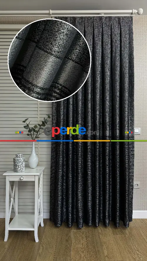 Antrasit Gri Jakar Dokuma Çizgili Pano Fon Perde