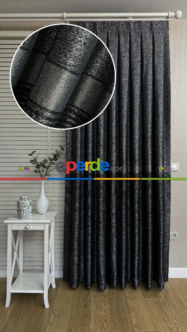 Antrasit Gri Jakar Dokuma Çizgili Pano Fon Perde