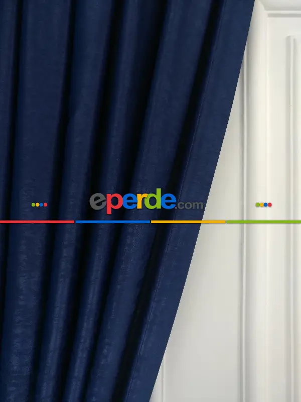 Salon - Soft Fon Perde Parlament Mavisi Dökümlü En - Mavi