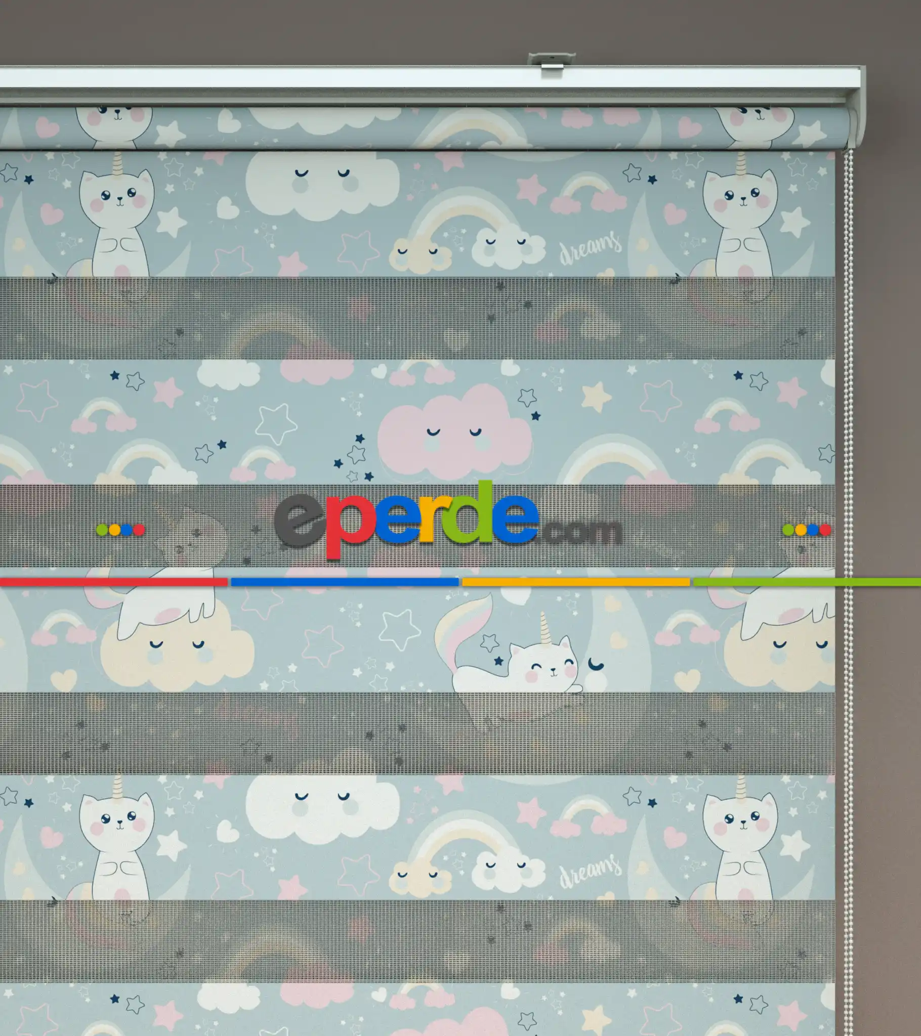 Unicorn Desenli Baskılı Zebra Perde- Çok Renkli