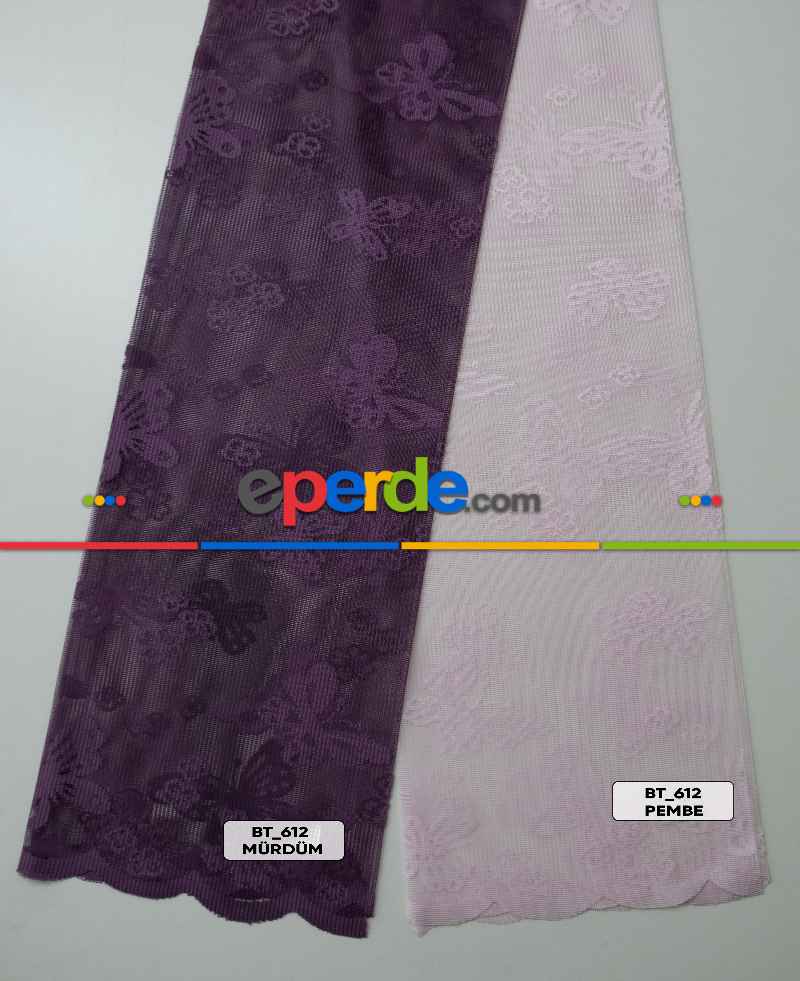 Kelebek Desenli Ekru Renkli Kız Çocuk Odası İçin Tül Perde