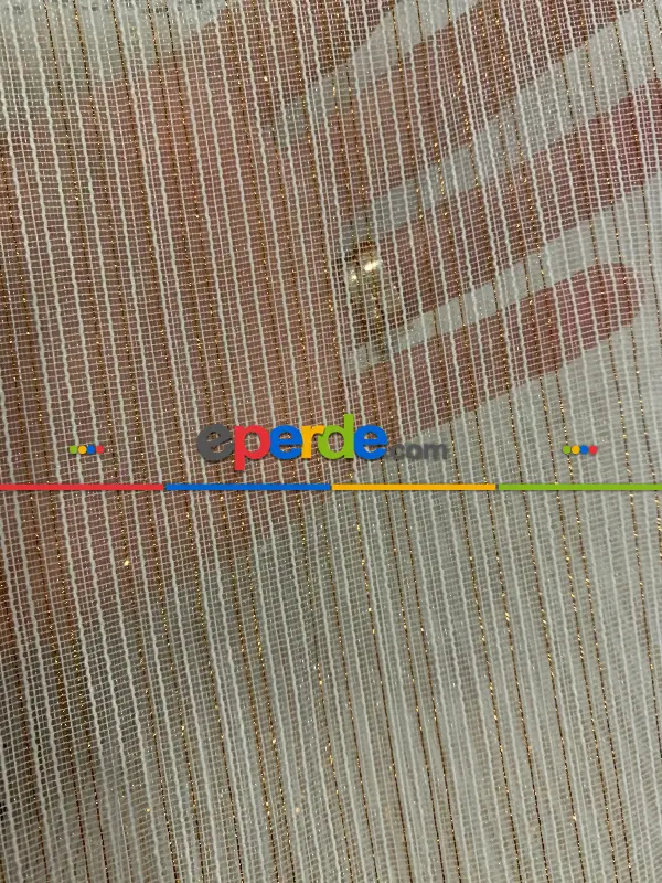 Arzenen Işıkta Doğal Parlama-ışıltı Efektli, Bakır Şerit Detaylı Tül Perde- Ekru - Kurşunlu Tül