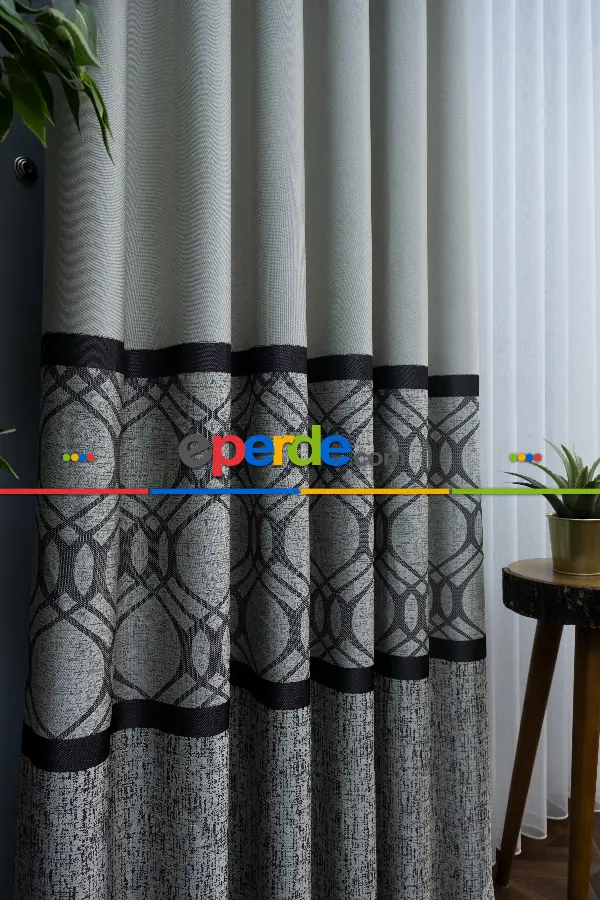Modern Pano Fon Perde Bantlı Çift Renk - 503- Siyah-gri-füme-antrasit-bej-füme