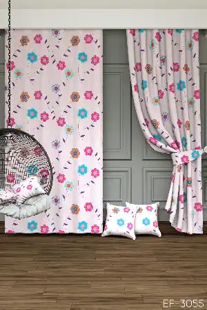 Dökümlü Kumaştan Bahar Çiçekleri Baskılı Fon Perde