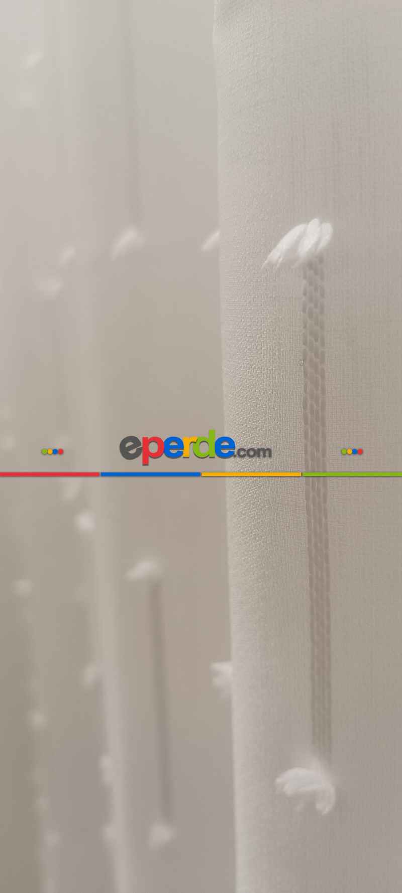 Yeni Nesil Ponpon Saçak Detaylı Tül Perdeler Ekru Renk