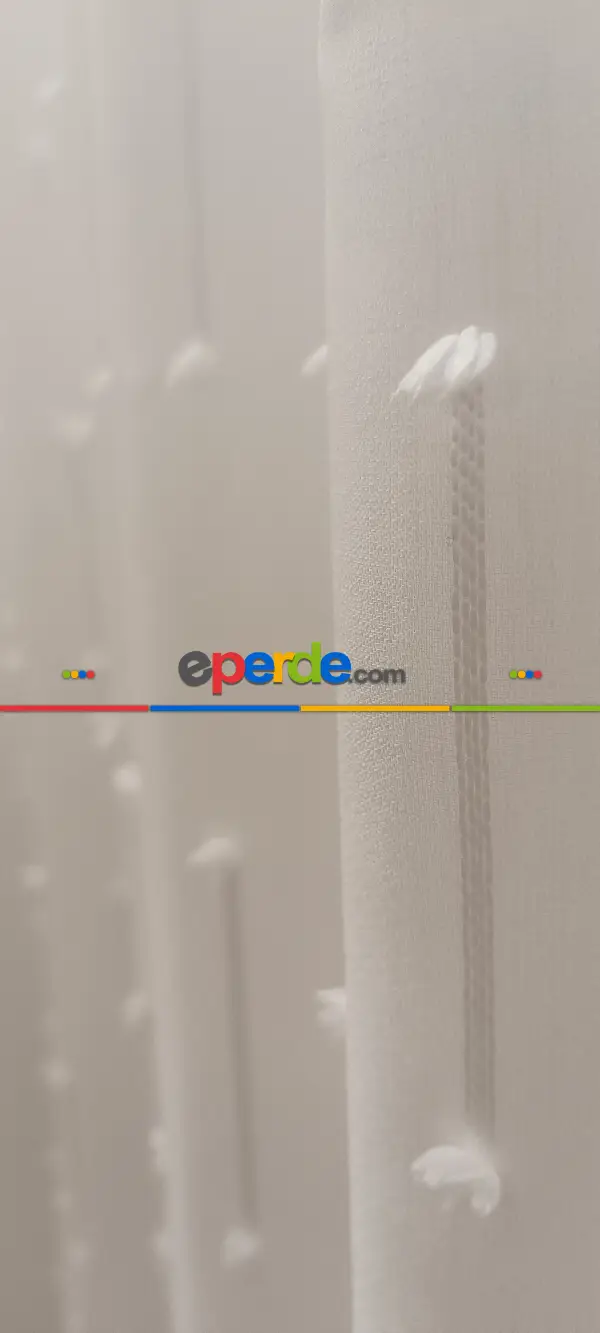 Salon - Yeni Nesil Ponpon Saçak Detaylı Tül Perdeler Ekru Renk