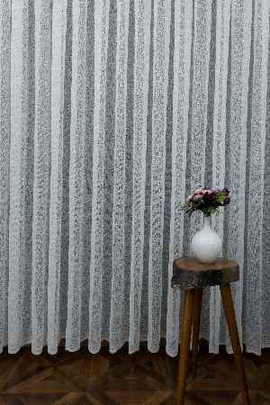 Salon Fransız Dantel Tül - Buzlu Zemin - Ütü İstemez- Ekru