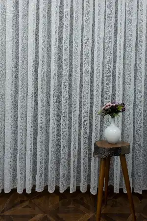 Salon Fransız Dantel Tül - Buzlu Zemin - Ütü İstemez- Ekru