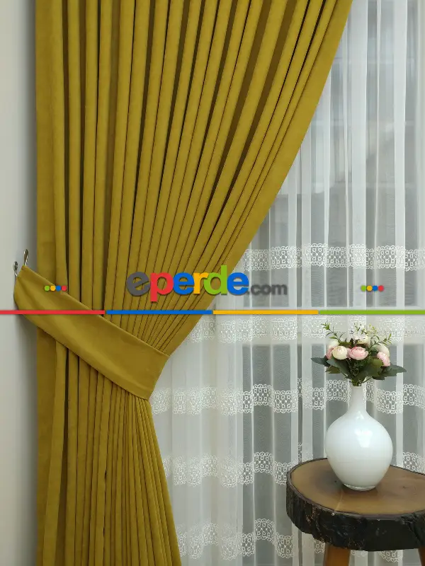 Salon Fon - K.sarı - Düz Fon Perde (  Dökümlü Fon Perde)- Sarı