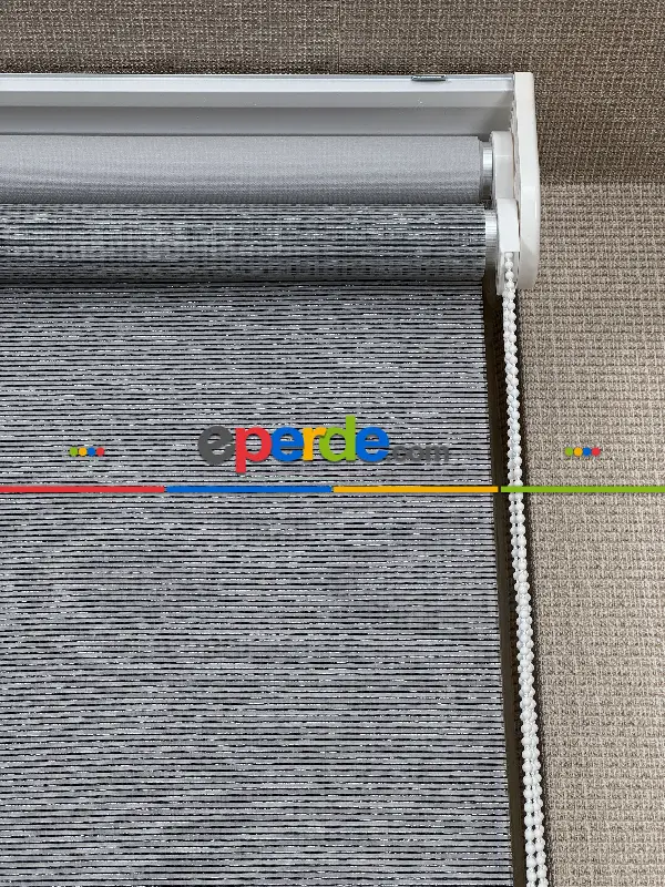 Gri Antrasit Simli Çiftli Sistem Tül Stor Perde, Standart Metal Kasalı Yüksek Kalite Kornişe Kolay Montaj Seçenekli