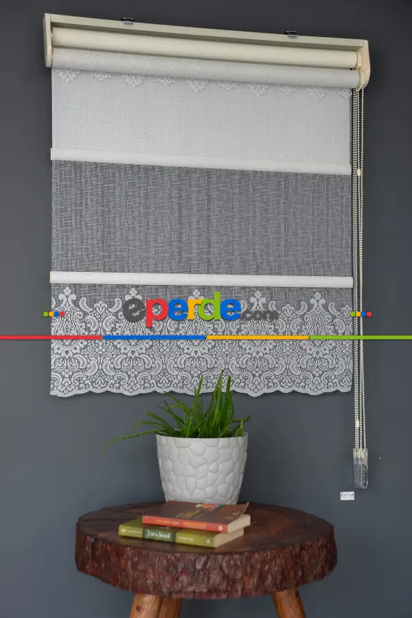 Halim Perdesan Rac-16 Beyaz Renk Kendinden Dilimli Çift Mekanizmalı Tül Stor Perde