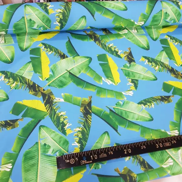 Tropikal Desenli Fon Perde Evm436 -t - Kumaşı Kalındır Duck Bezi Değildir.- Yeşil-Mavi