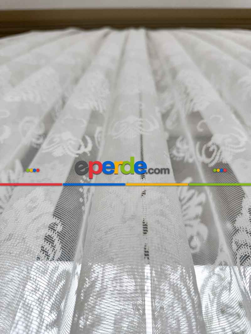 Oturma Odası - Damask Desenli Fransız Dantel Örme Tül Perde, Desenli Ütü İstemeyen Tül