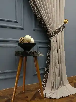 Modern Bordürlü Salon Fon Perdesi İkon 2021 Elıte- Siyah-kahve Koyu-açık Vizon