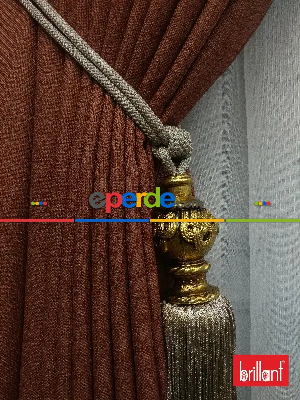 Yatak Odası - Brillant Keten Kiremit Renk Düz Fon Perde - Kiremit Rengi