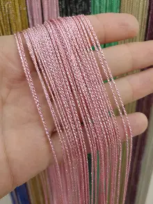 Mutfak İp Perde - Pembe Rengi İp Perde İnce Zincir Simli Serisi- Pembe-gümüş