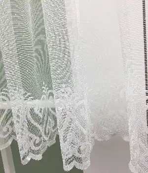 Etek Ucu Desenli Dantel Tül Perde- Ekru