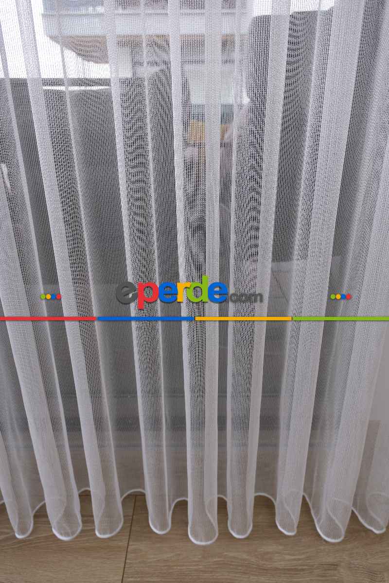 Mutfak - Çizgili Düz Tül Perde - Dökümlü - Ütü İstemez